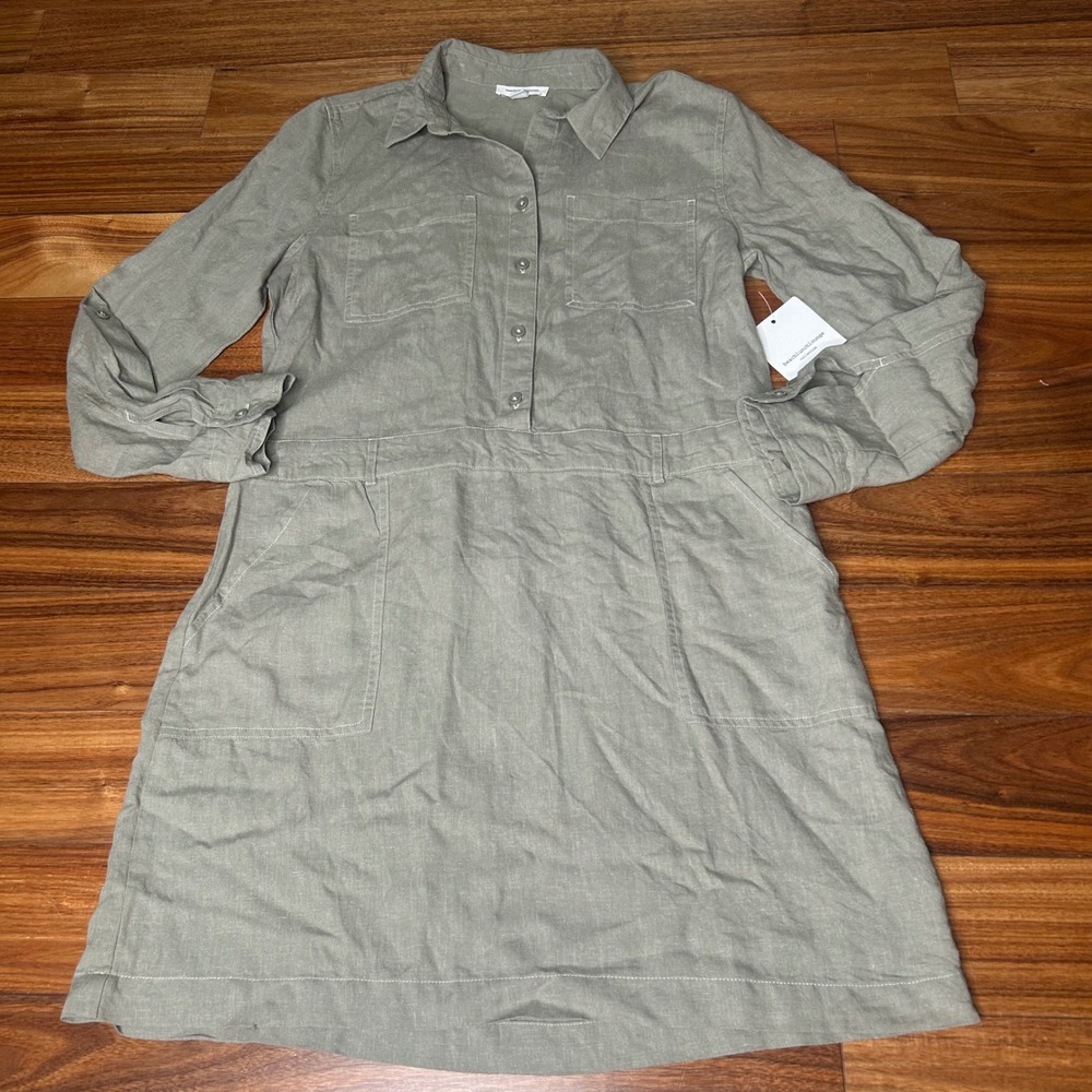 Beach Lunch Lounge Collection Women's Gray Linen Blend Shirt Dress M